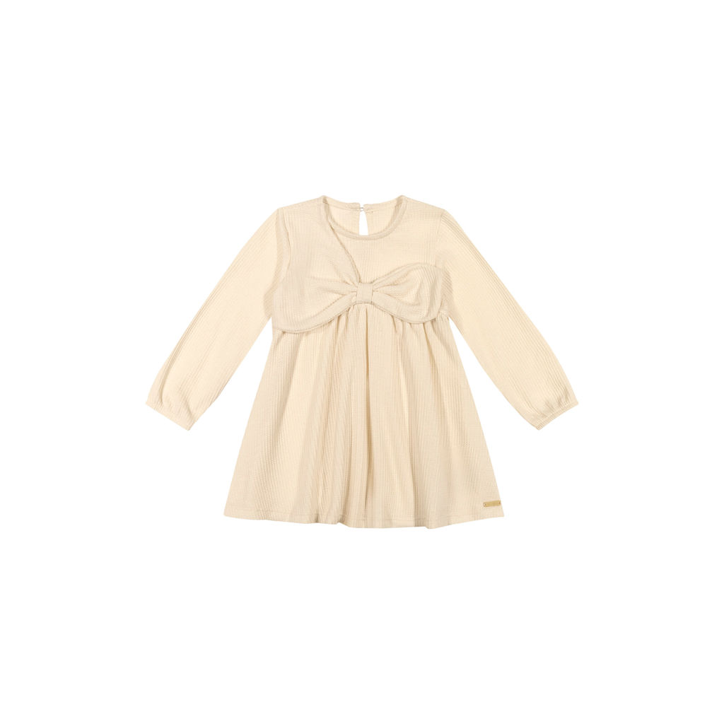 Vestido Infantil Menina Malha Tricô Laço Colorittá Bege
