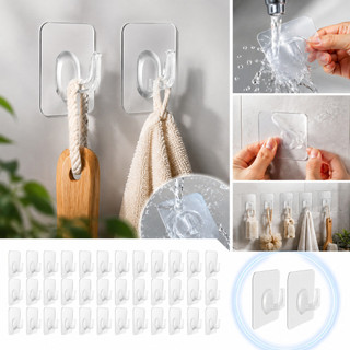 Ganchos Adesivos Transparentes 30 Peças | Fixação Segura Sem Furos para Cozinha, Banheiro e Organização