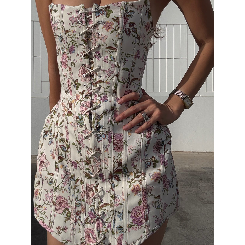 Vestido Mini Corset Floral Vintage | Vestido Bodycon Renda | Vestido Feminino Festa