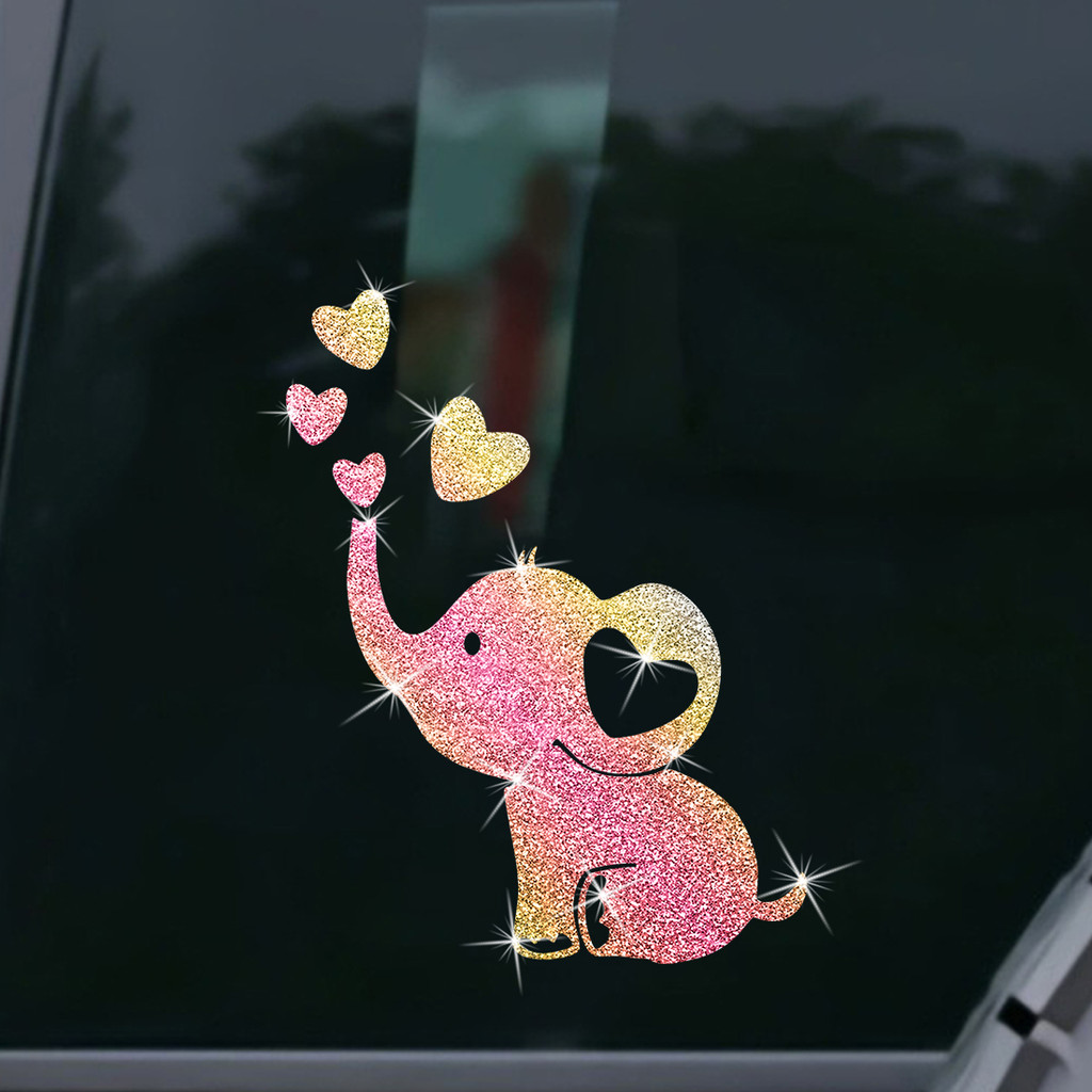 1 Unidade Interessante Elefante Bebê Fofo Soprando Corações Gradiente Glitter Adesivo De Vinil , Decalque Autoadesivo Pa