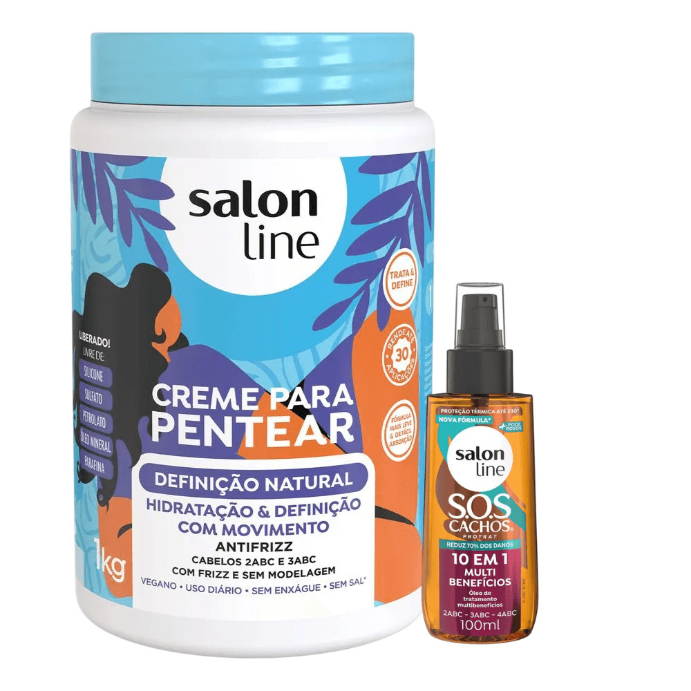 Kit Salon Line Creme De Pentear Definição Natural 1Kg + Óleo Capilar SOS 10 em 1 100ml