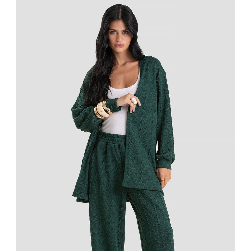 Cardigan Feminino em Malha Tricot Rustic Dianna Verde