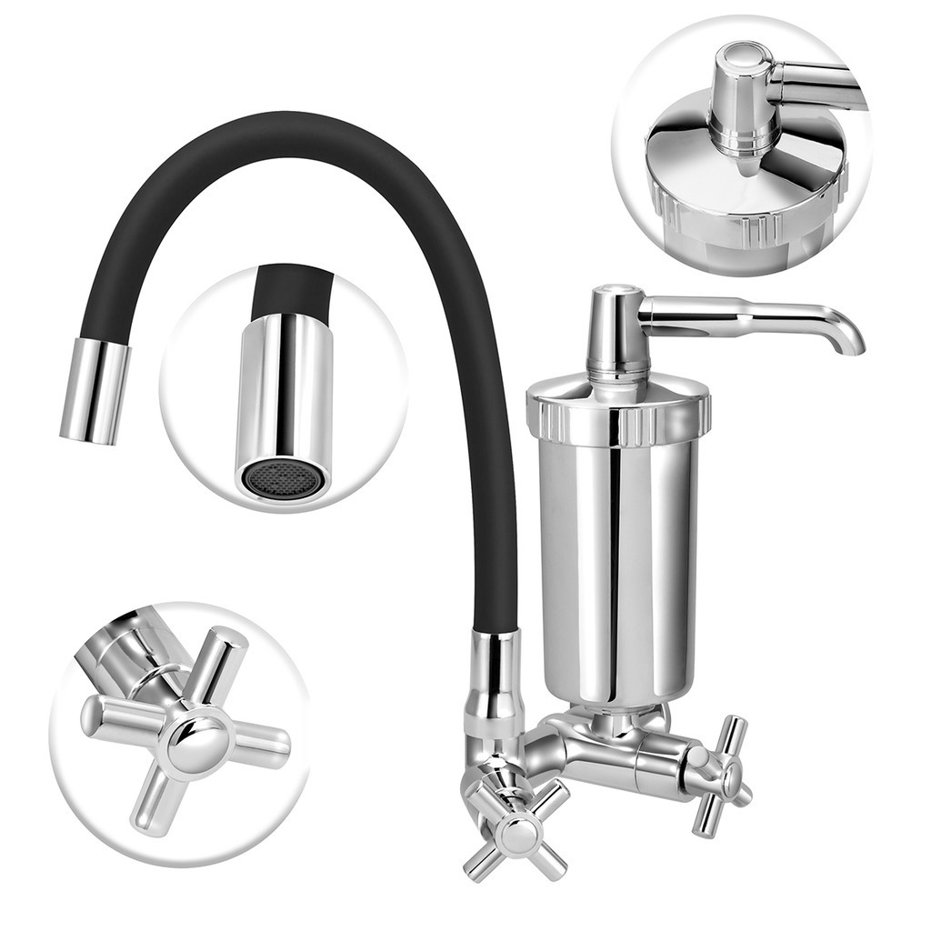 Torneira Cozinha Parede Flexivel Preto ABS Com Filtro Slim 1/4 Volta Gourmet Bica Giratoria