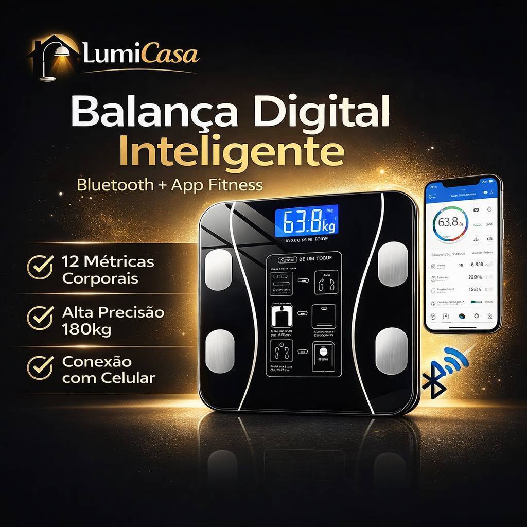 Balança Digital Inteligente Bluetooth Corporal 180kg com App 12 Métricas Alta Precisão Fitness
