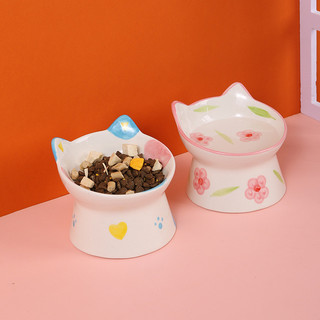 Tigela de cerâmica criativa para animais de estimação, proteção oblíqua para pescoço, comida de gato, pé alto, tigela fo