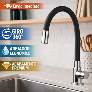 Torneira Gourmet Moderna Cozinha Flexível 360° Preta Bancada Mesa Silicone Com Arejador Alta Pressão Moda