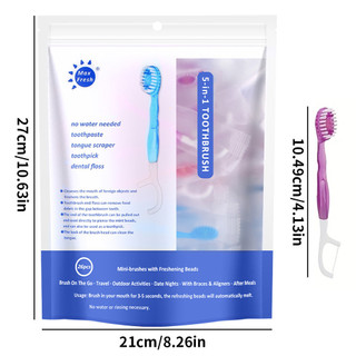 40pcs Mini escova de dentes descartável 5 em 1 fio Dental multifuncional hálito fresco limpo Oral