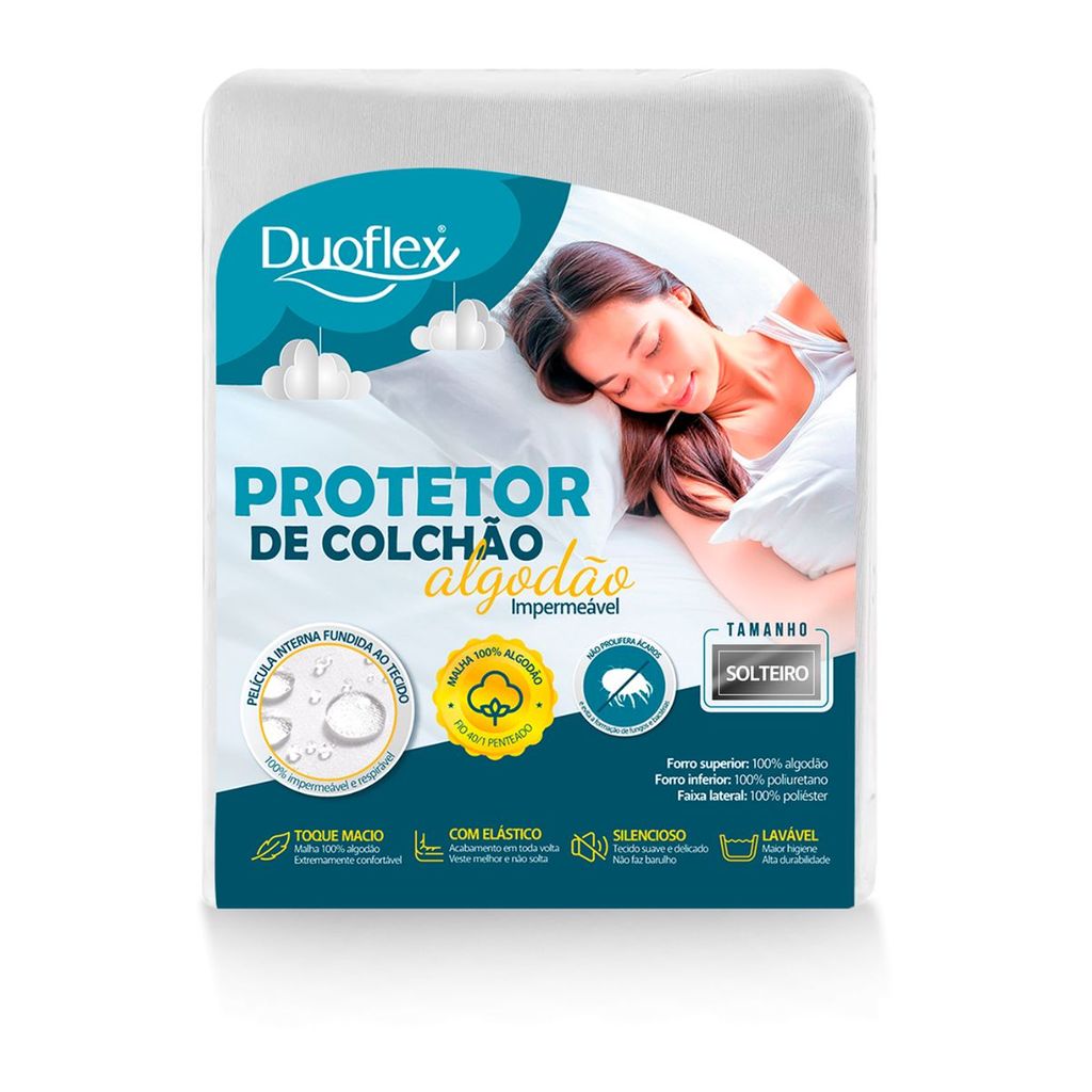 Protetor de Colchão Algodão Impermeável Antialérgico com Elástico Capa Lavável Solteiro Duoflex