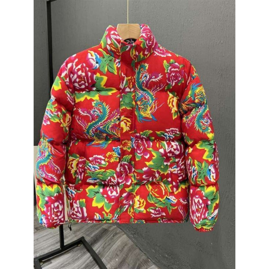 Jaqueta acolchoada de flores grandes do Nordeste masculina, roupas de desempenho espessadas de inverno, roupas acolchoad
