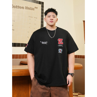 THE PANG Street Wear Plus Size Masculino Verão Gordo Bordado Gola Redonda Camiseta de Manga Curta Solta Plus Fat Plus Me