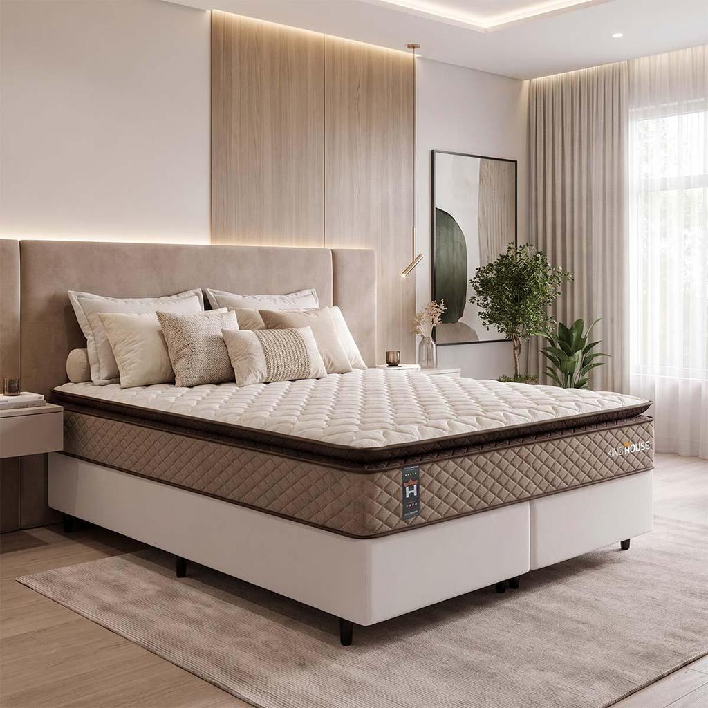Conjunto Cama Box Espuma Atlanta Bege King 193x203x62