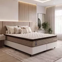 Conjunto Cama Box Espuma Atlanta Bege King 193x203x62
