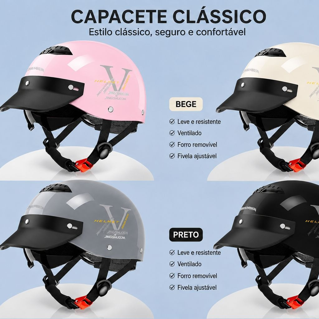Capacete Moto Aberto com Viseira Solar Retrô Unissex para Motocicleta Scooter Bicicleta Elétrica WL-8194
