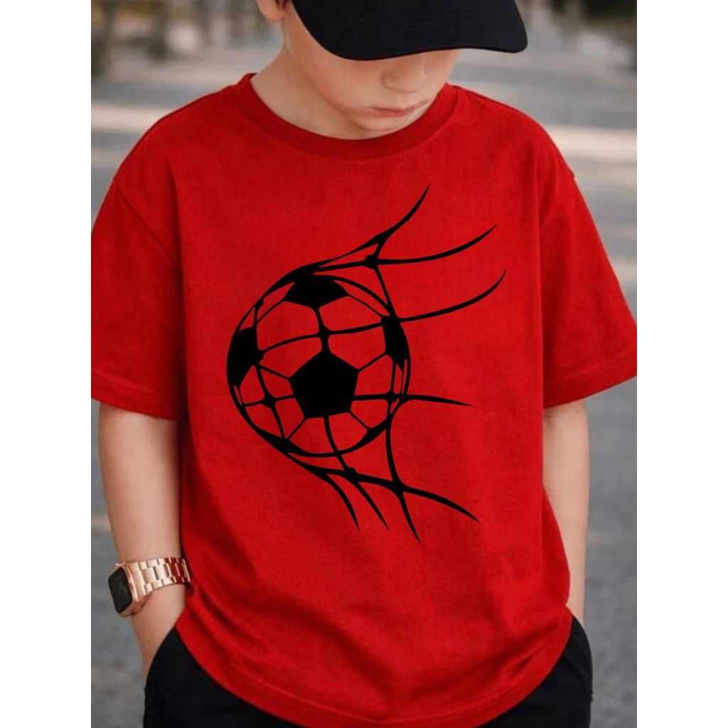 Camiseta Infantil Bola de Futebol Gol Camisa 100% Algodão Para Meninos e Meninas - Crianças Estilo Kids