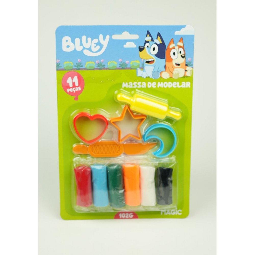 Bluey - Massa de Modelar 102g com 6 Cores, 3 Moldes, 1 Rolo