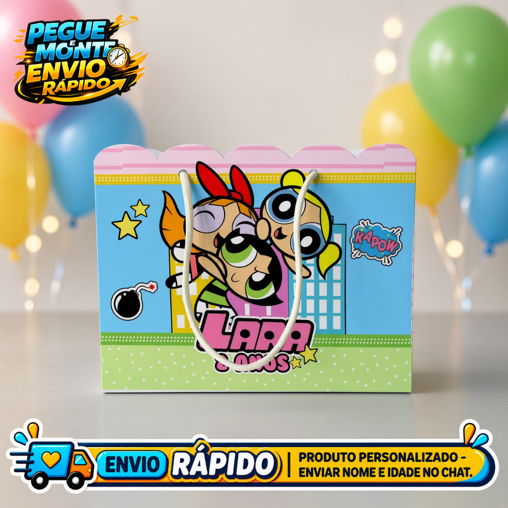 Sacolinha Personalizada As meninas super poderosas Lembrancinha de Festa Infantil Aniversário Sacola Surpresa