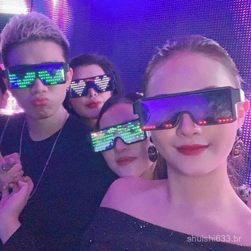 Óculos De Festa Led Party Idiomas Personalizados Carregamento USB Flashing Luminous Eyewear Concerto De Natal Sol Decor 