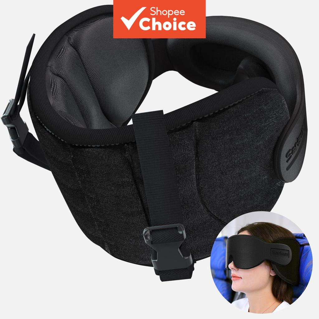 Almofada Ergonômica Para Pescoço E Capa Os Olhos Conjunto De Viagem Suporte Blackout Respirável Avião , Carro , Escritór