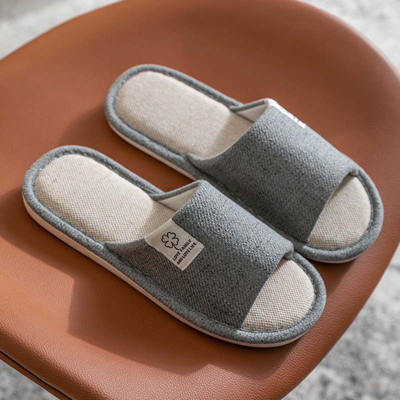 Chinelos domésticos masculinos primavera verão outono inverno algodão tecido de linho interior casa casal antiderrapante
