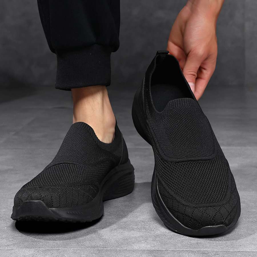 Sapatos pretos sapatos masculinos verão malha respirável fina leve trabalho deslizamento-em sapatos de rede masculino ta