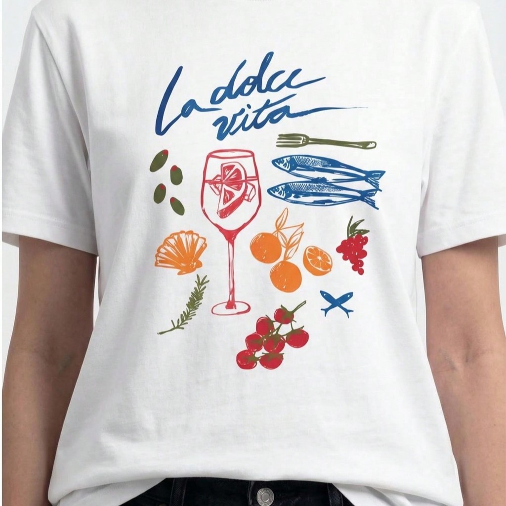 Camiseta Feminina Estampada 100% Algodão Tecido Confortável Casual Fashion Streetwear Estampada com: La Dolce Vita