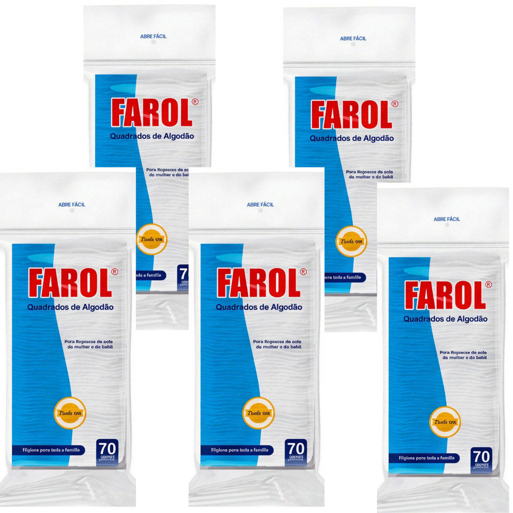 Kit 5 Algodão Quadrado Farol Limpeza Facial Bebê Removedor Maquiagem Esmaltes 70 Un
