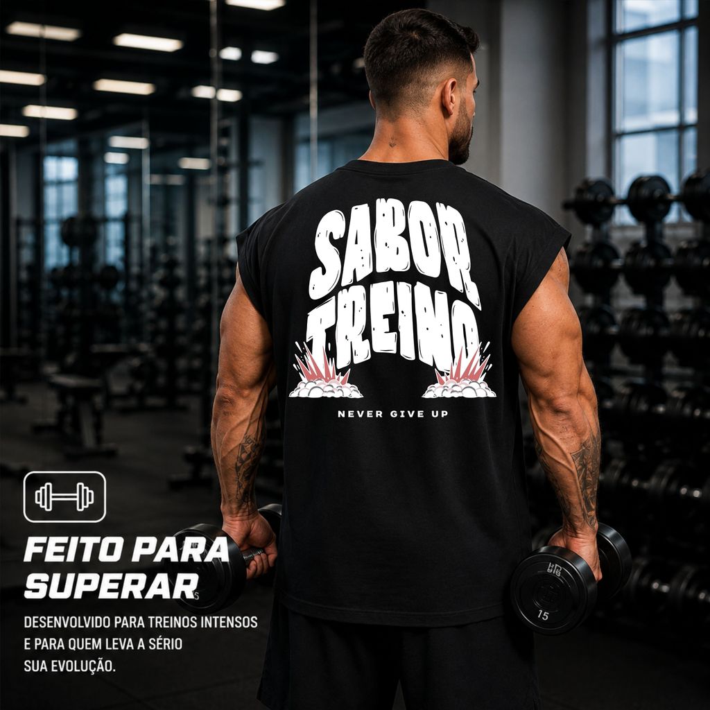 Camiseta Camisa Oversized Sem Manga Estampa Sabor Treino Top para Academia Musculação over 100% Algodão