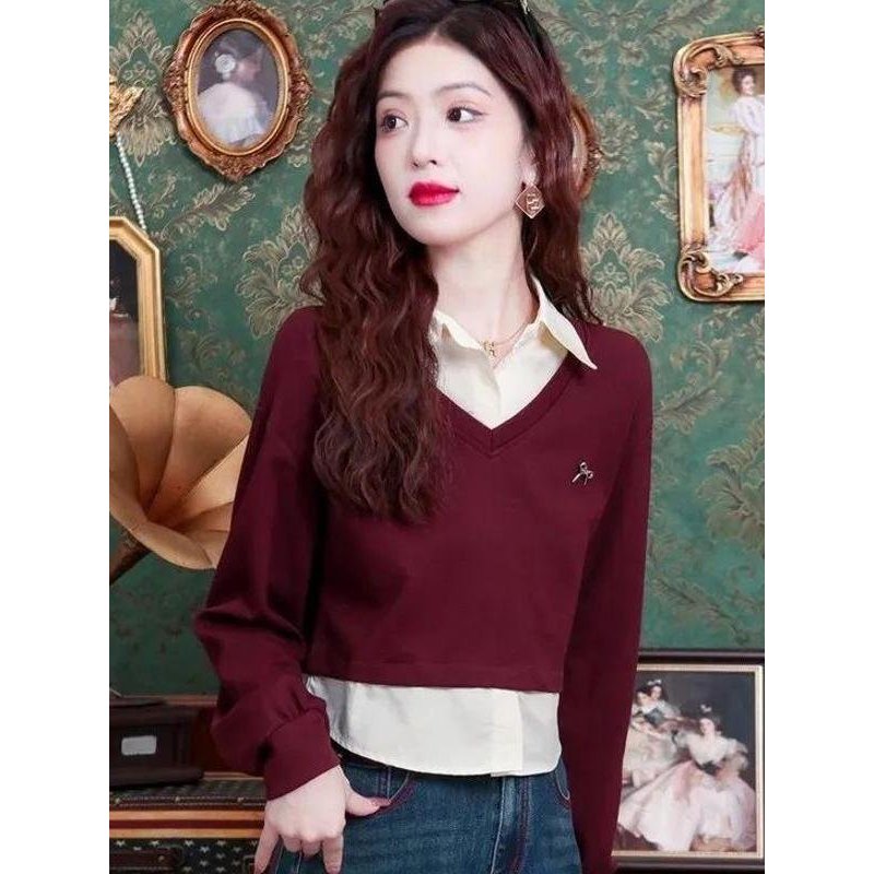 Estilo Preppy falso gola polo de duas peças moletom feminino 2025 novo estilo outono inverno moda moda contraste cor man