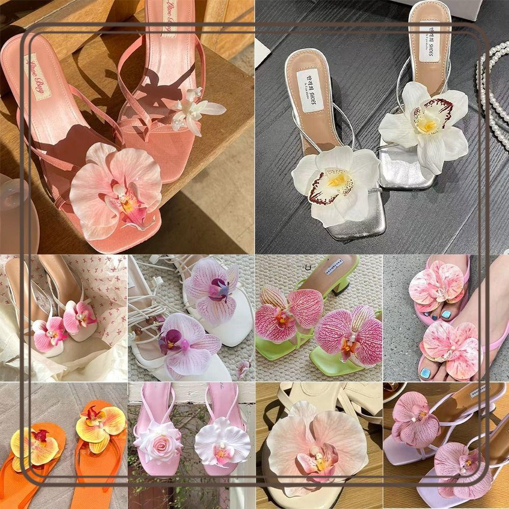 1 Par De Sandálias De Flores De Sapato Phalaenopsis , Decoram As Fivelas De Flor De Borboleta De Fada Tailandesa S
