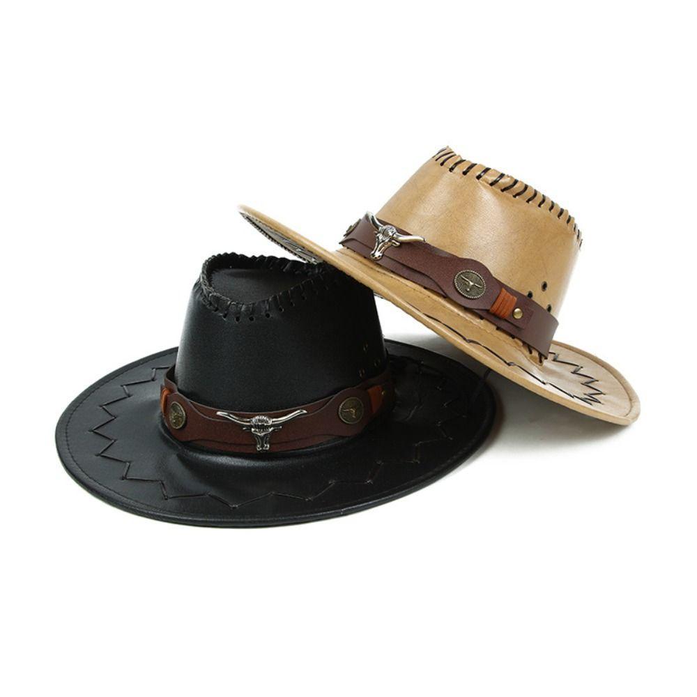 Decoração De Chapéu SUBEI , Cinto De Cabeça De Vaca Ajustável Em PU , Chapéus Feitos À Mão Da Moda , Faixas Masculinas