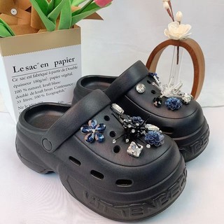 Novo estilo buraco sapatos femininos exterior Wear verão antiderrapante cristal azul sola grossa Toe-coberto sandálias c