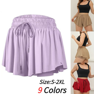 Shorts femininos de duas camadas para fitness, academia, esportes e yoga, em poliamida elástica com bolso, modelo DQ2Y.