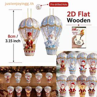 { JJTH } 8 Peças De Balão De Ar Quente Com Tema 2D Papai Noel Enfeites Pendurados De Madeira Feitos À Mão Para Decoração
