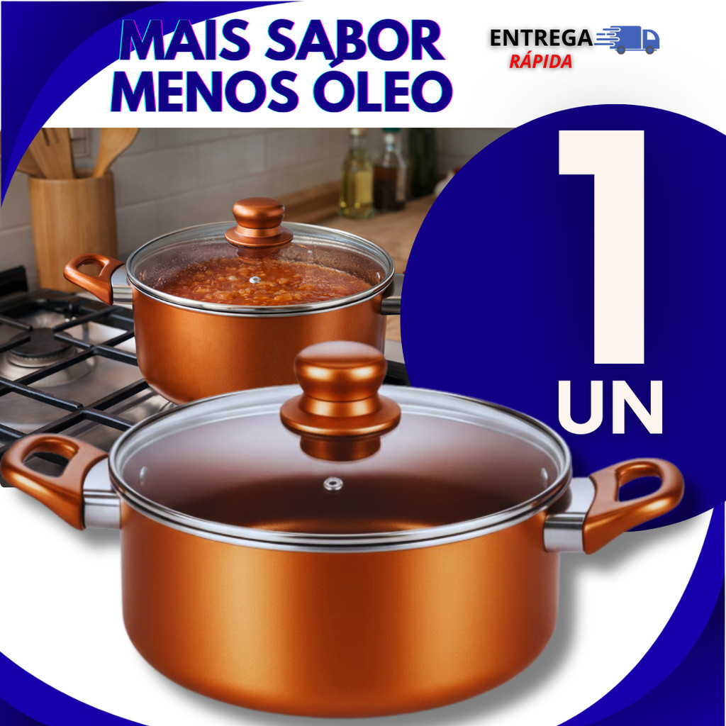 Caçarola Cobre 20 cm Antiaderente Com Tampa De Vidro Camadas De Teflon Utilidades Panelas