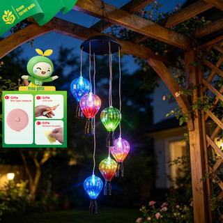 Solar colorido balão de ar quente LED vento carrilhão luz IP44 ao ar livre pátio varanda terraço paisagem decoração lust