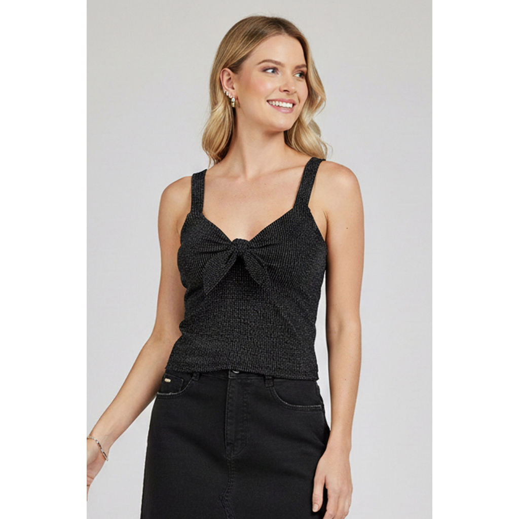 Regata Feminina Laço Lurex Marialícia Preto
