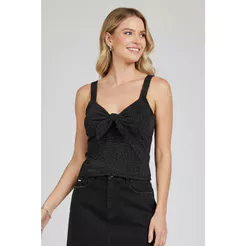 Regata Feminina Laço Lurex Marialícia Preto