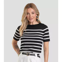 Blusa Feminina Em Tricot Listrado Dianna Preto