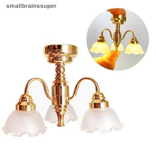 1 : 12 Casa De Bonecas Em Miniatura LED Lâmpada Do Teto Dourado Lustre Modelo Iluminação Móveis Decoração Brinquedo Bone