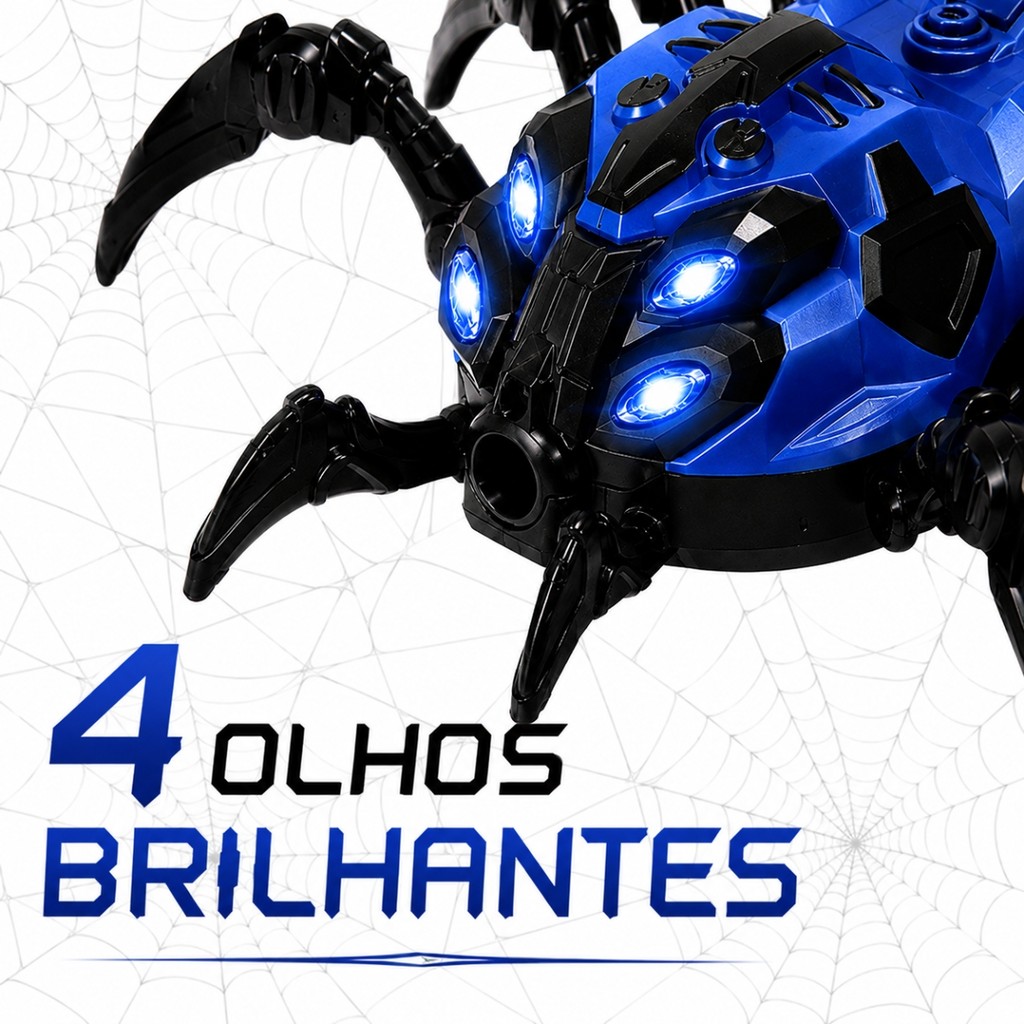 Brinquedo Robô Aranha Controle Remoto Solta Fumaça Som E Luz LED Azul Castela Infantil — imagem 2 de 2