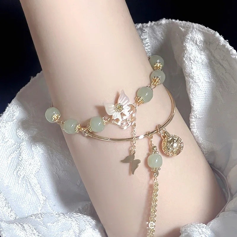 Borboleta Sombra Imitação Hotan Jade Pulseira Requintado Chinês Feminino Frisado Palácio Conjunto Jóias Acessórios