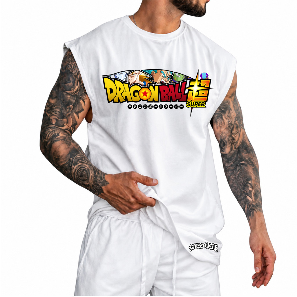 Regata Machão Oversized 100% Algodão Camiseta Cavada Anime Desenho Streetwear Praia Academia Passeio
