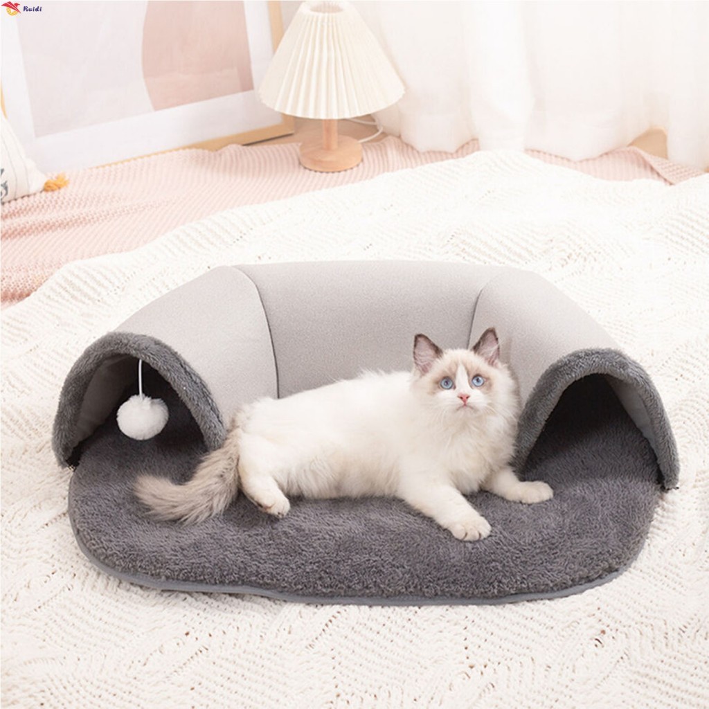 Túnel De Cama De Gato Fofo-Almofada De Pelúcia Espessada Para Dormir No Inverno