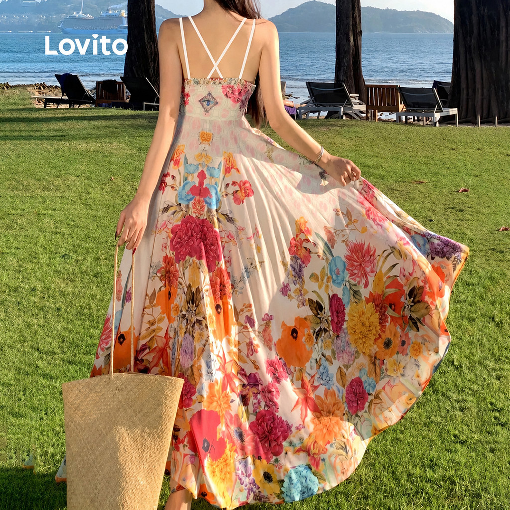 (New) Lovito Vestido Férias com Laços Primavera/verão para Mulheres Bordado L149LD474