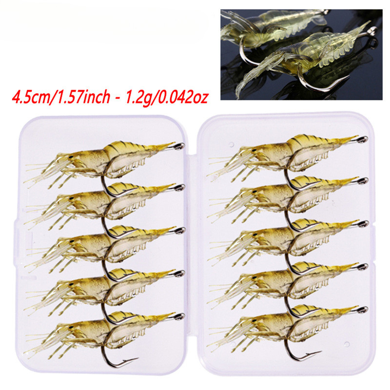 50 unidades de iscas artificiais de PVC, 4,5 cm, imitação de camarão com anzol, para pesca em água doce e salgada, ideal