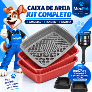 Kit Caixa de Areia para Gatos com Peneira e Pazinha Bandeja Higiênica Sanitária 3 em 1