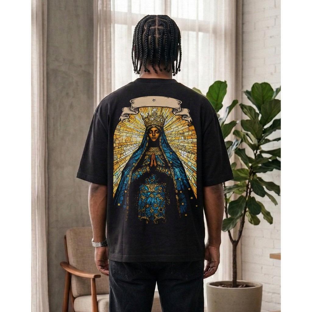 Camiseta Camisa Masculina Estampa Nossa Senhora Cristã Religiosa Estampada Streetwear Casual Algodão
