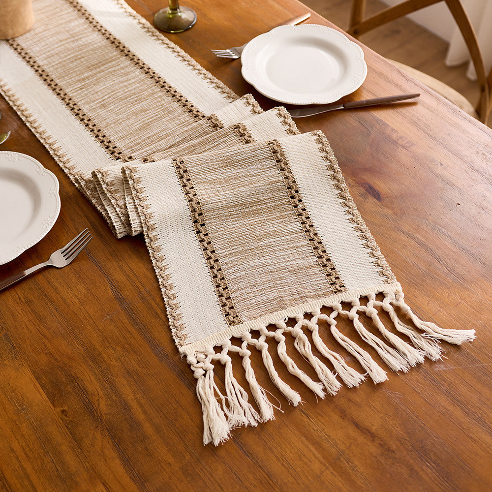 Corredor de mesa estilo linho de algodão borla atada festa de férias decoração de mesa de café toalha de mesa tapete boê