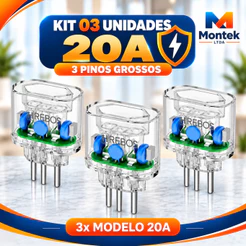 Kit 3 Protetor Contra Surtos DPS de 20A Bivolt 3600W