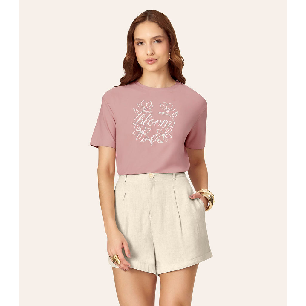 Blusa Feminina Viscose Com Bordado Endless Rosa